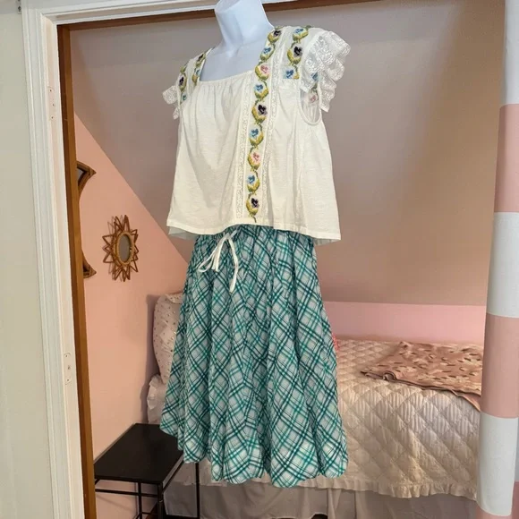 By Anthropologie Crop Swing Top & Maeve Drawstring A-Line Cotton Midi Skirt - Picture 5 of 5